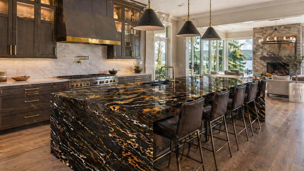 Dark exotic granite countertop kitchen